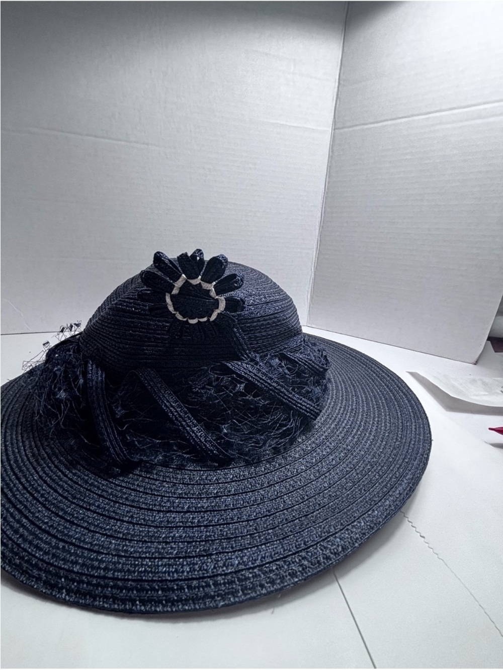 Vintage Christian Dior
Chapeaux Navy Straw Wide
Brim Hat 1960s Paris New York - Picture 3 of 7